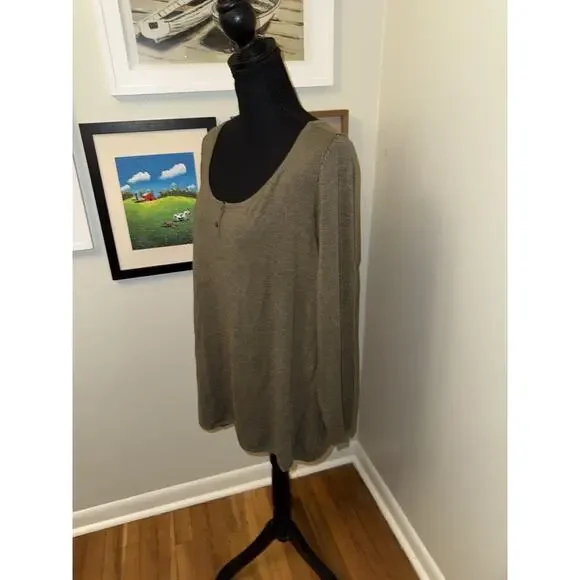 Eileen Fisher Women’s Brown Knit Long Sleeve Henley Sweater Relaxed Granola XL - Picture 4 of 5